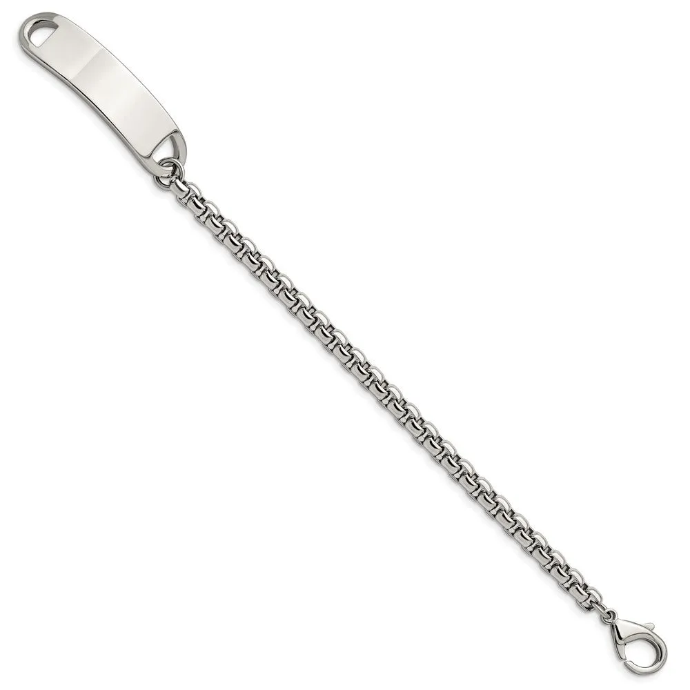 Men's Stainless Steel Rounded Box Link I.D. Bracelet, 8.75 Inch