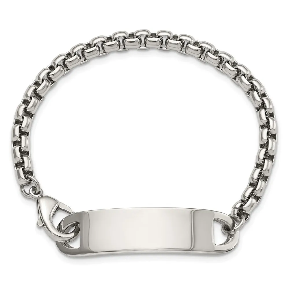 Men's Stainless Steel Rounded Box Link I.D. Bracelet, 8.75 Inch