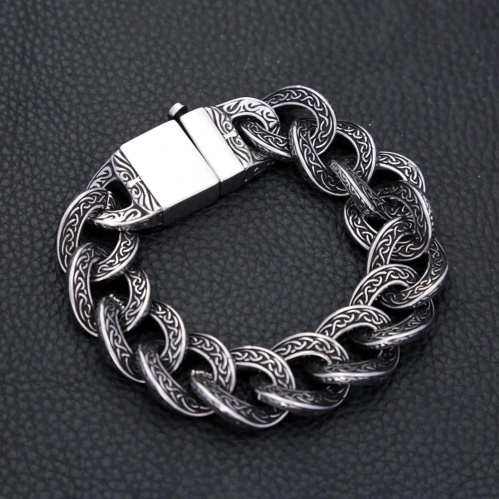 Men's Vintage Punk Stainless Steel Carved Pattern Personality Creative Bracelet