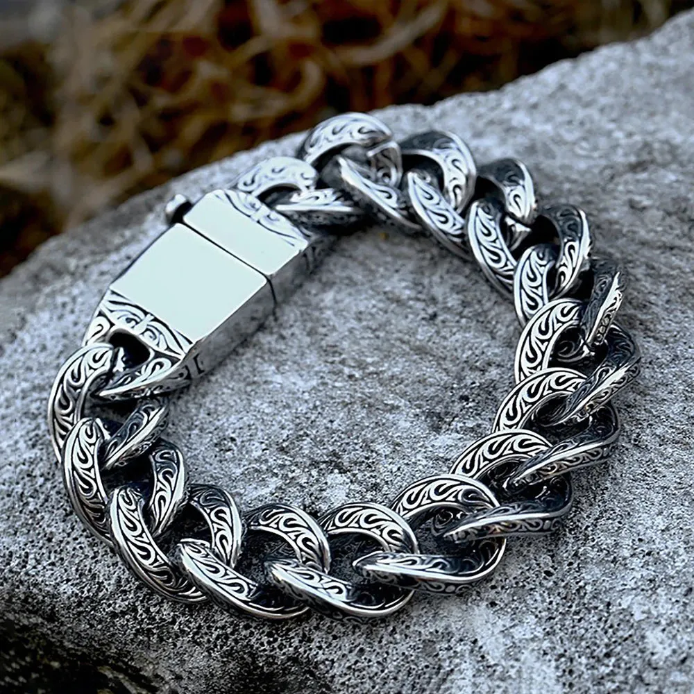 Men's Vintage Punk Stainless Steel Carved Pattern Personality Creative Bracelet