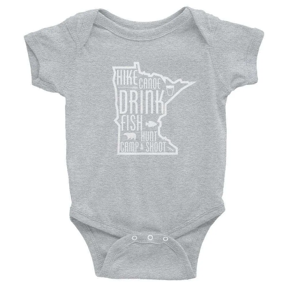 Minnesota State Outdoors (Hike, Canoe, Fish, Hunt, Camp) Baby Onesie