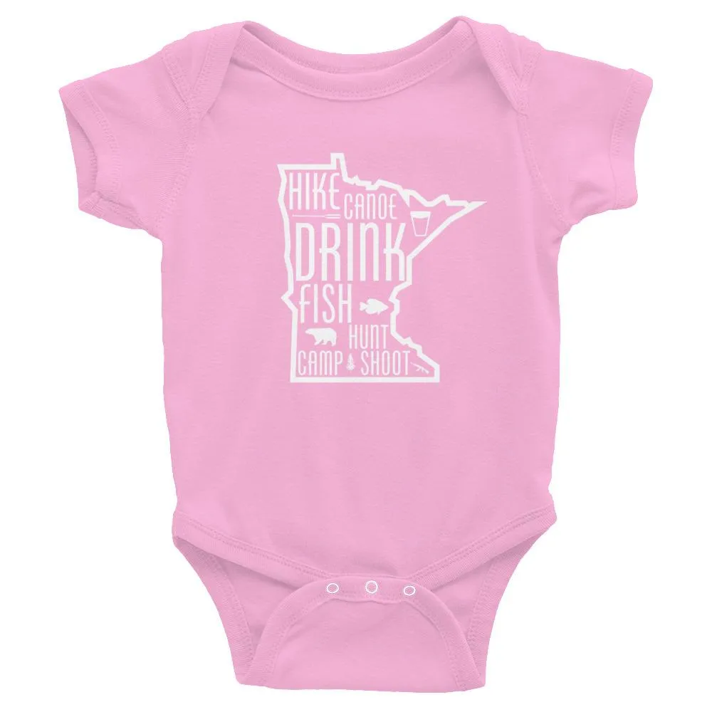 Minnesota State Outdoors (Hike, Canoe, Fish, Hunt, Camp) Baby Onesie