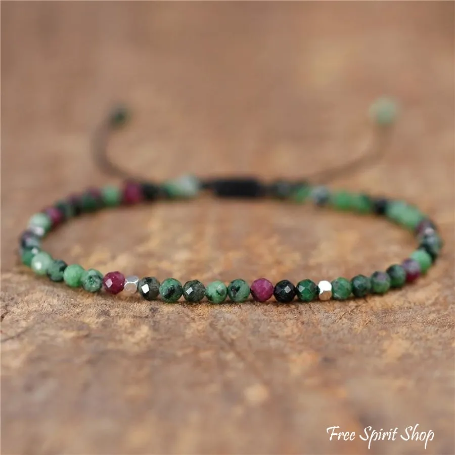 Natural Green Epidote Adjustable Bead Bracelet