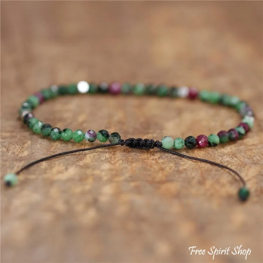 Natural Green Epidote Adjustable Bead Bracelet