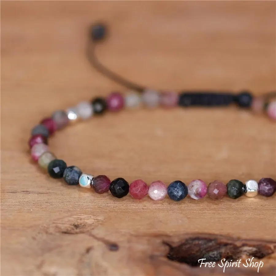 Natural Pink Tourmaline Adjustable Bead Bracelet