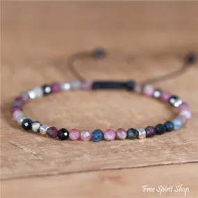 Natural Pink Tourmaline Adjustable Bead Bracelet