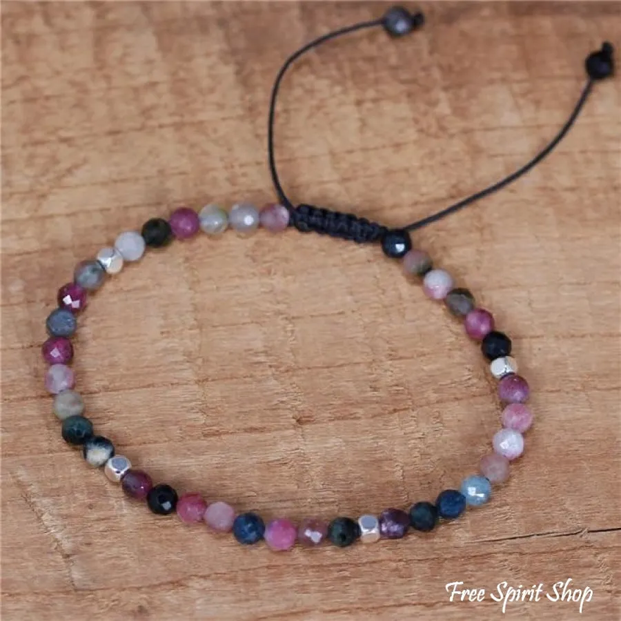 Natural Pink Tourmaline Adjustable Bead Bracelet