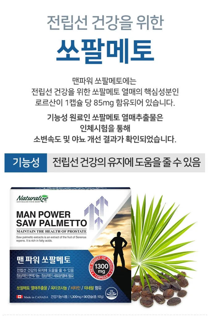 NATURALIZE Man Power Saw Palmetto 90 Capsules Mens Prostate Health Supplements Vitamin Zinc Improve Endurance Immunity Energy Ma