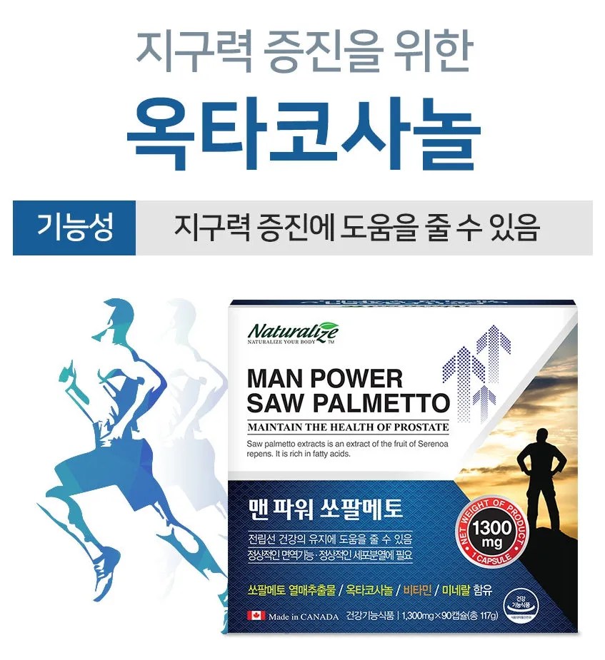 NATURALIZE Man Power Saw Palmetto 90 Capsules Mens Prostate Health Supplements Vitamin Zinc Improve Endurance Immunity Energy Ma