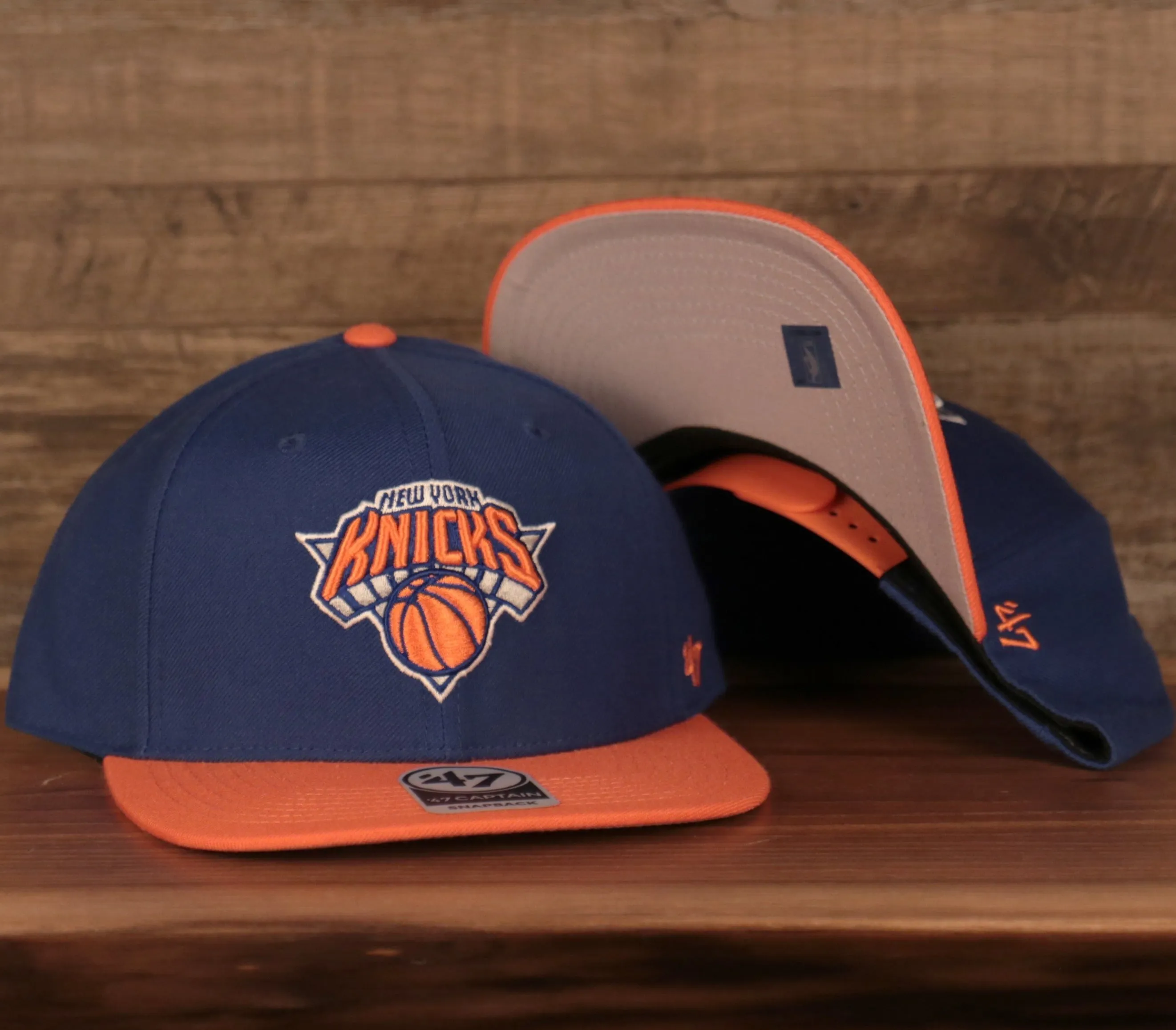 New York Knicks Royal Blue and Orange Adjustable Grey Bottom Snapback Hat