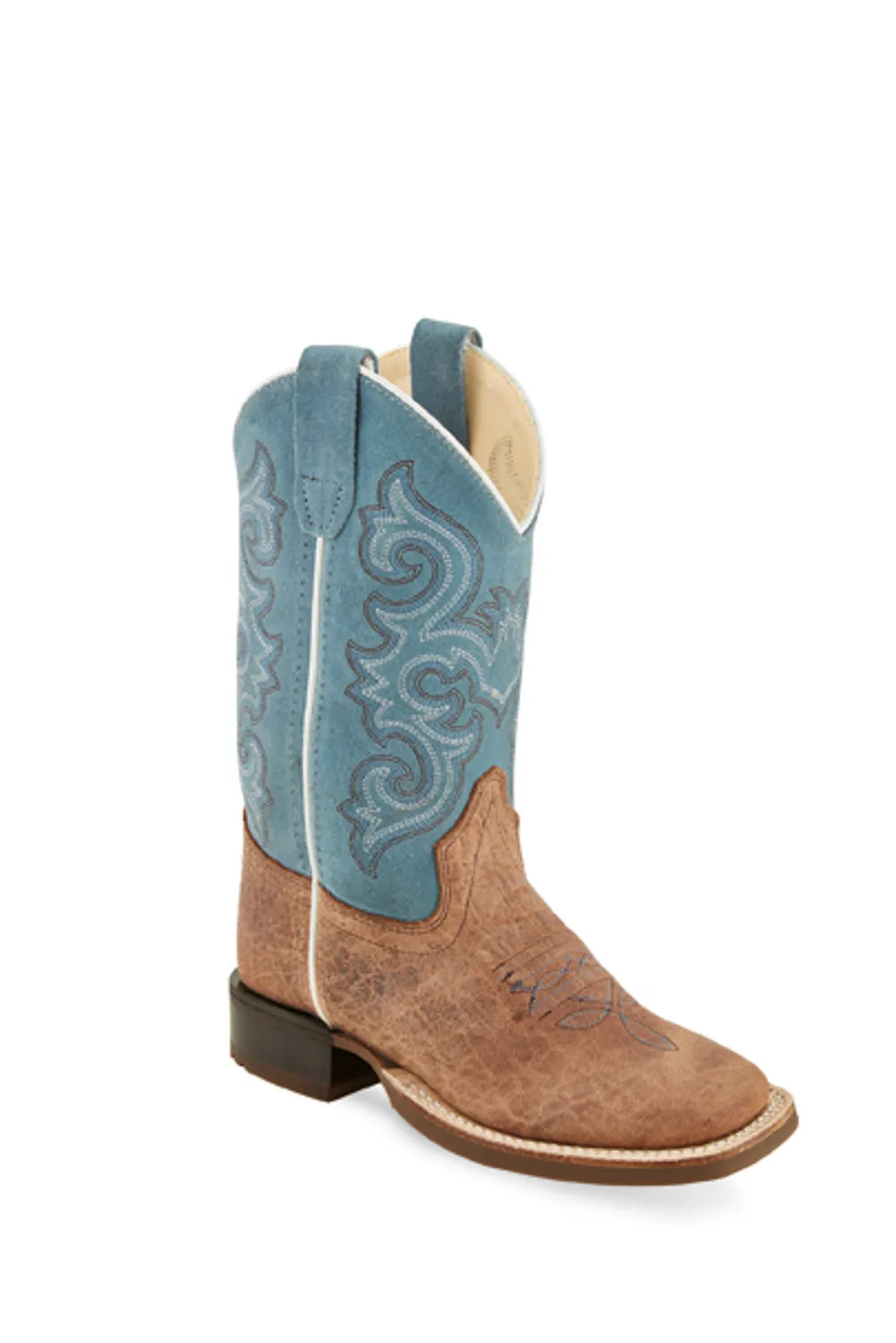 Old West Tan/Turquoise Children Boys Leather Cowboy Boots 10.5D