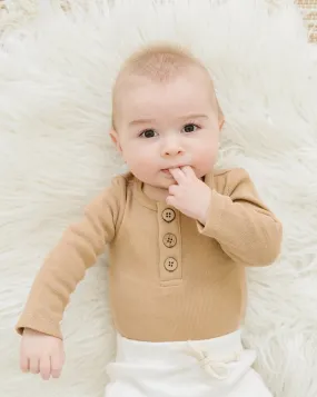 Organic 3 Button Bodysuit | Latte