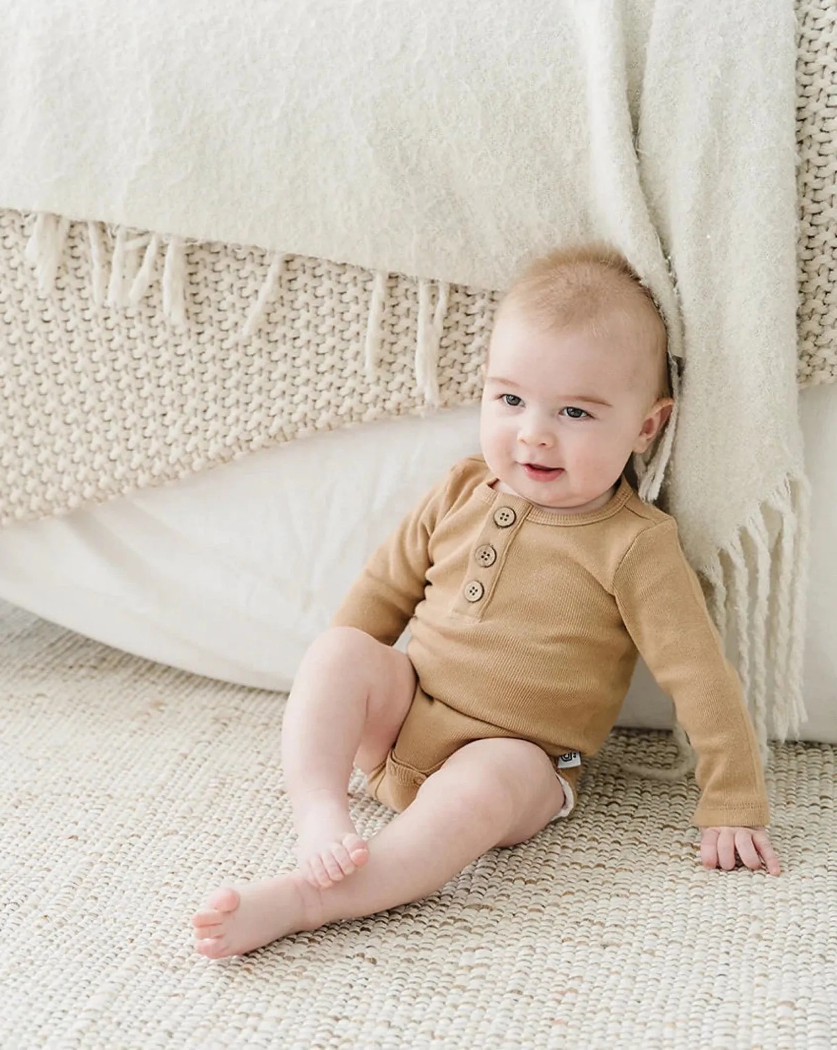 Organic 3 Button Bodysuit | Latte