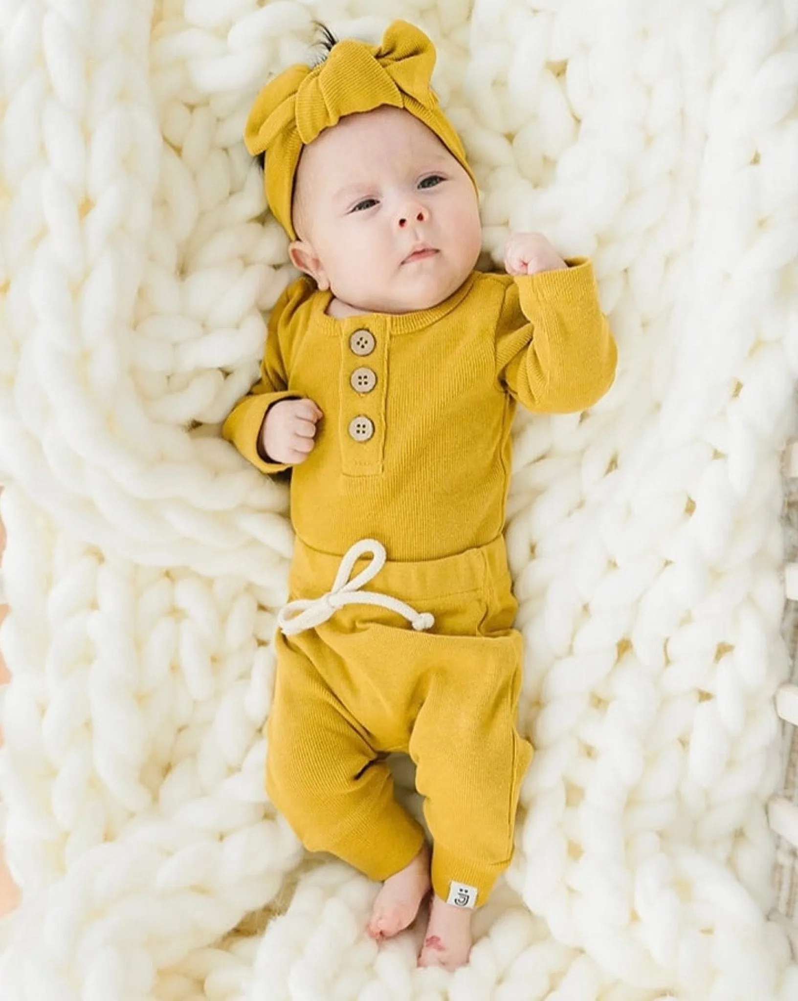 Organic 3 Button Bodysuit | Mustard