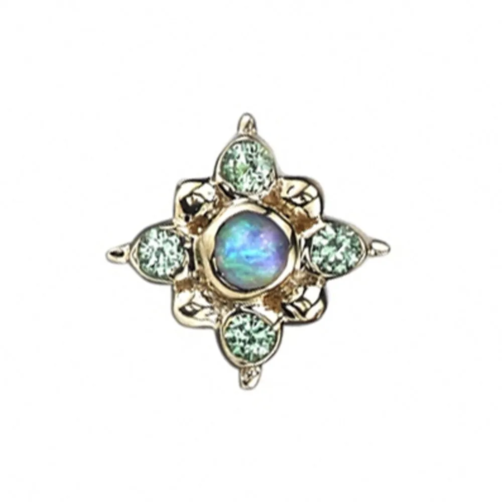 Orion Threaded End in Gold with Genuine White Opal & Tsavorite