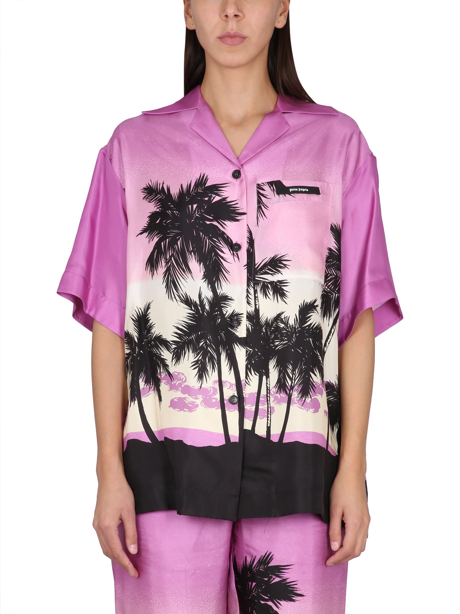 PALM ANGELS    BOWLING STYLE SHIRT WITH SUNSET PRINT