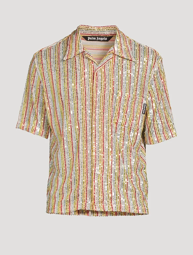 PALM ANGELS Rainbow Sequins Bowling Shirt