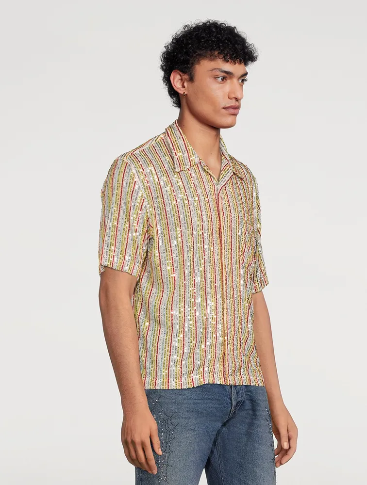 PALM ANGELS Rainbow Sequins Bowling Shirt