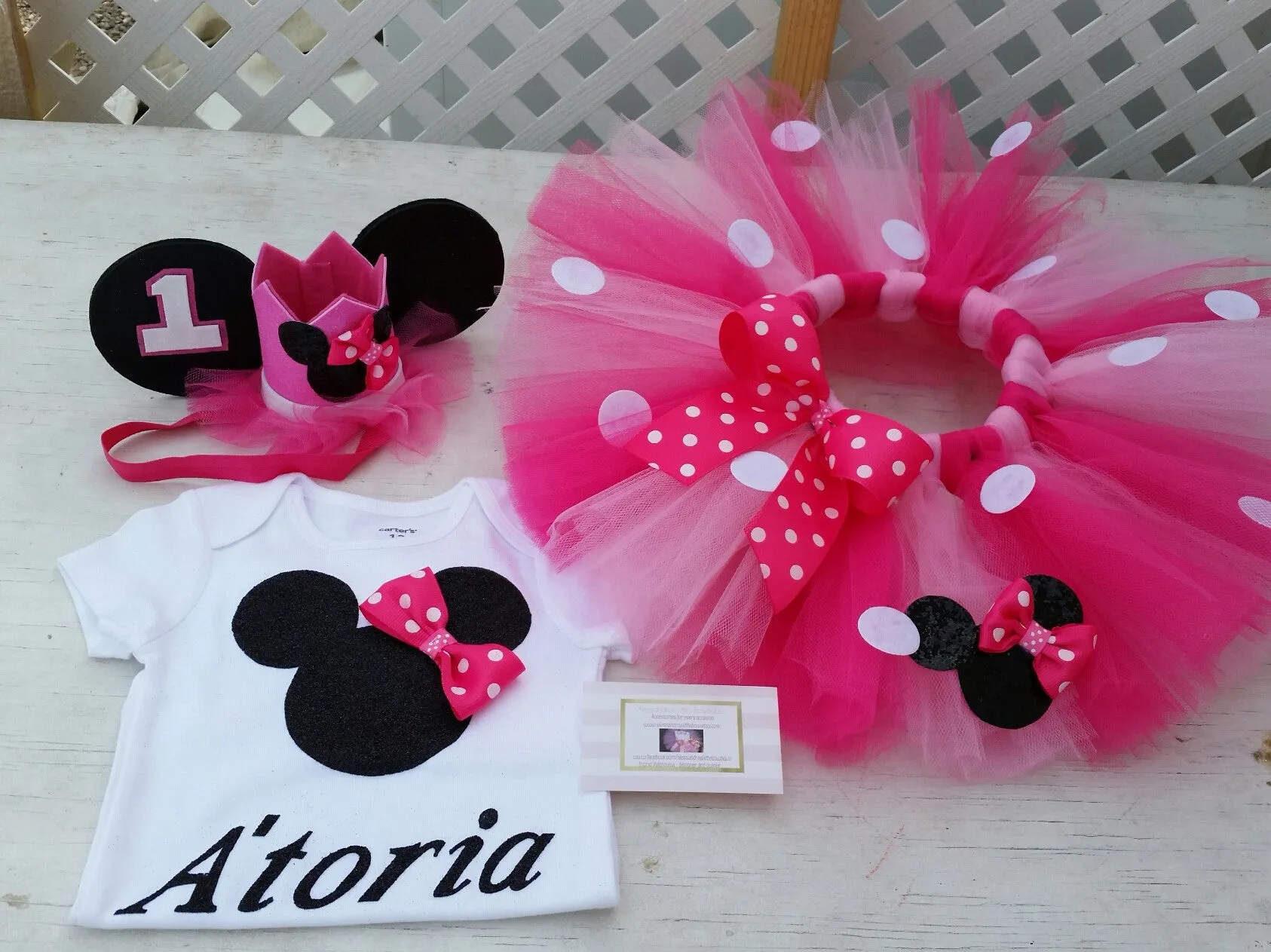 pink and black Minnie mouse birthday outfit