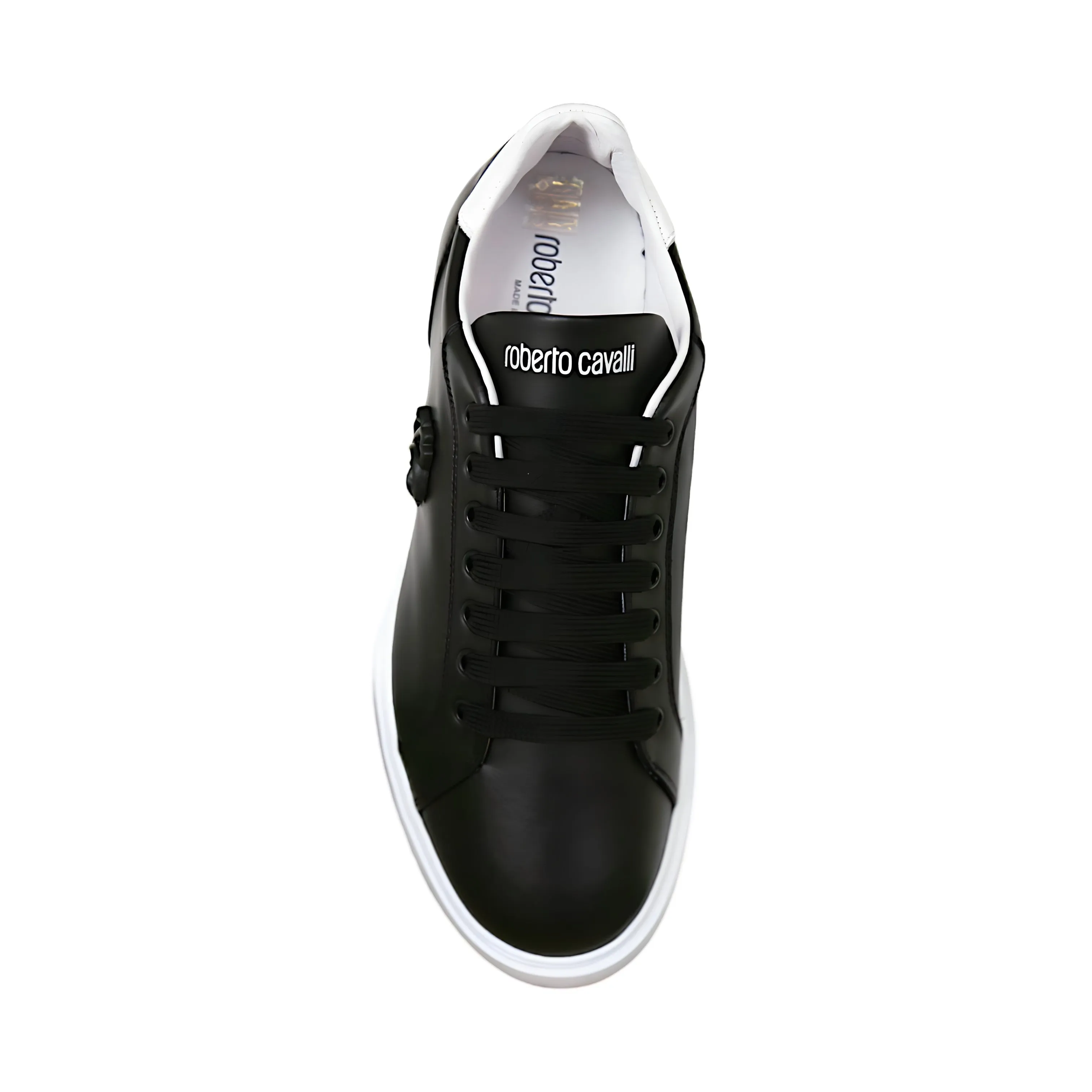 Roberto Cavalli 22535 Men's Shoes Black Calf-Skin Leather Casual Sneakers (RC1000)