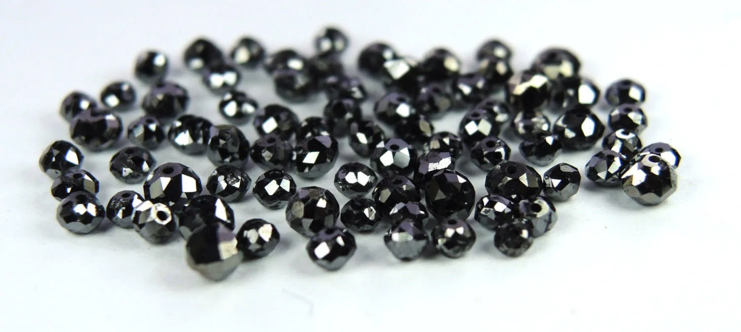 Round Bead Black Color Natural Loose Diamond I1-I3 Clarity 1.50 to 2.70 MM 10 Pcs Q157