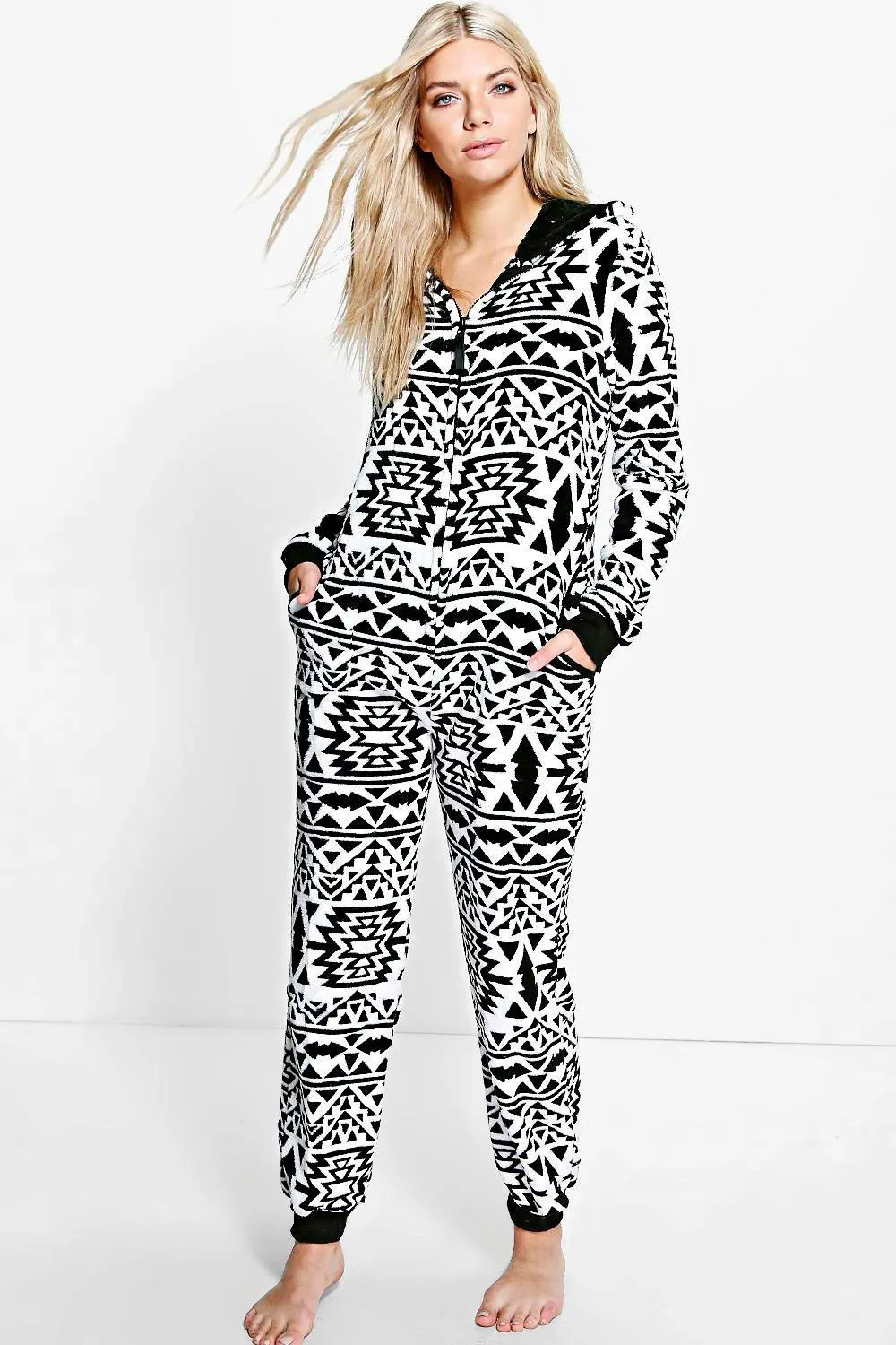 Sarah Aztec Hooded Zip Up Fleece Onesie