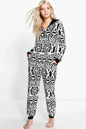 Sarah Aztec Hooded Zip Up Fleece Onesie