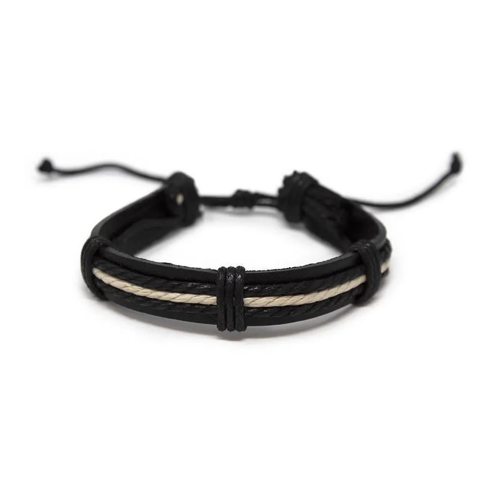 Set of Four Suede and Wood Bracelet Black/Cream