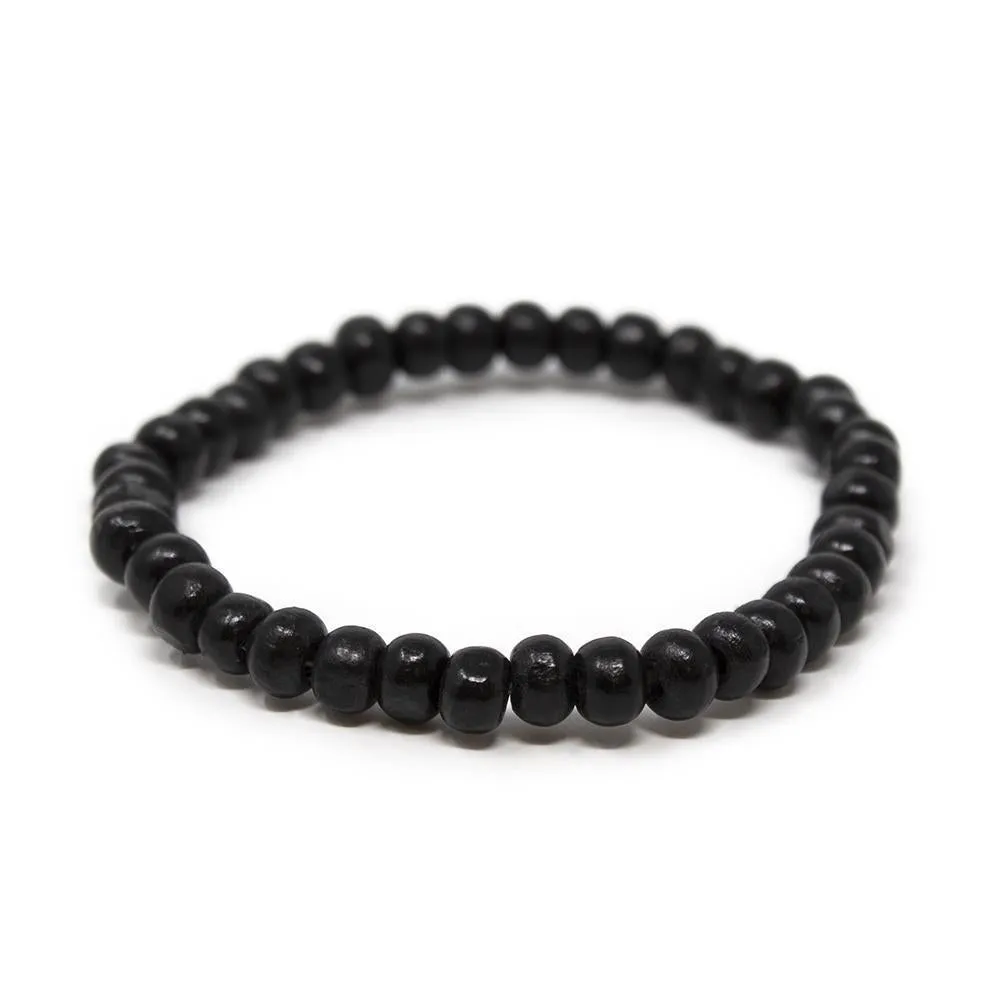 Set of Four Suede and Wood Bracelet Black/Cream