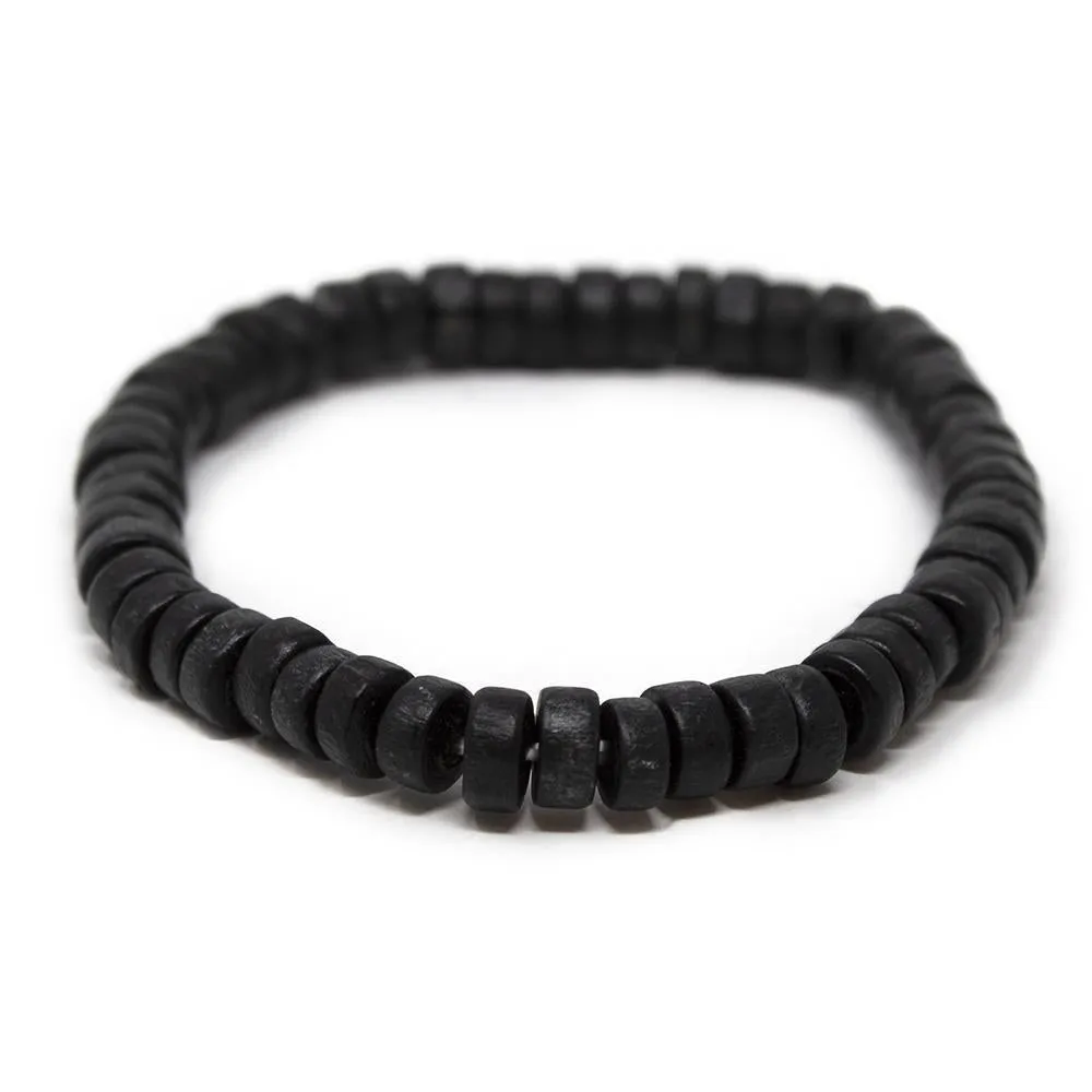 Set of Four Suede and Wood Bracelet Black/Cream