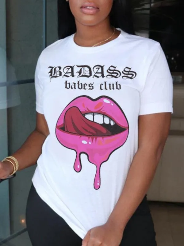 Sexy Lips Print Women T-Shirt