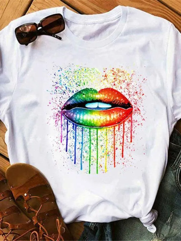 Sexy Lips Print Women T-Shirt