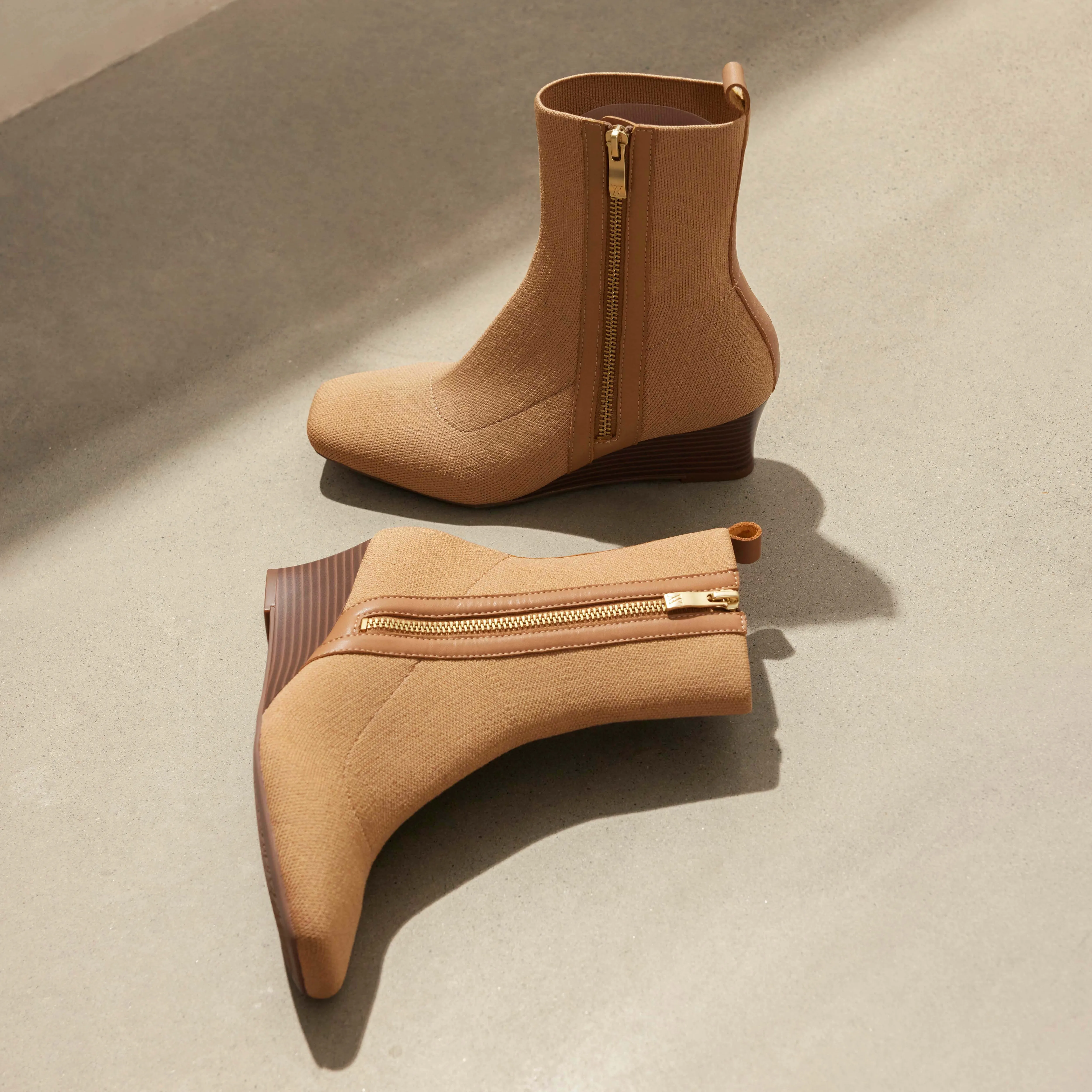   Square-Toe Water-Repellent Zipper Boots (Micaela)