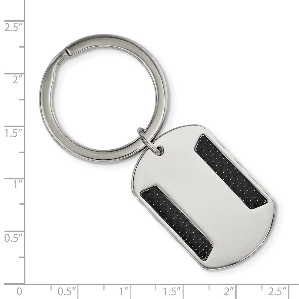 Stainless Steel & Black Carbon Fiber Dog Tag Key Chain