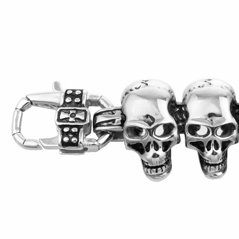 Stainless Steel Skull Charm Men's Hand Bracelet