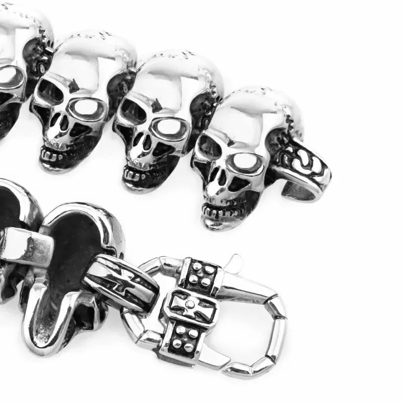 Stainless Steel Skull Charm Men's Hand Bracelet