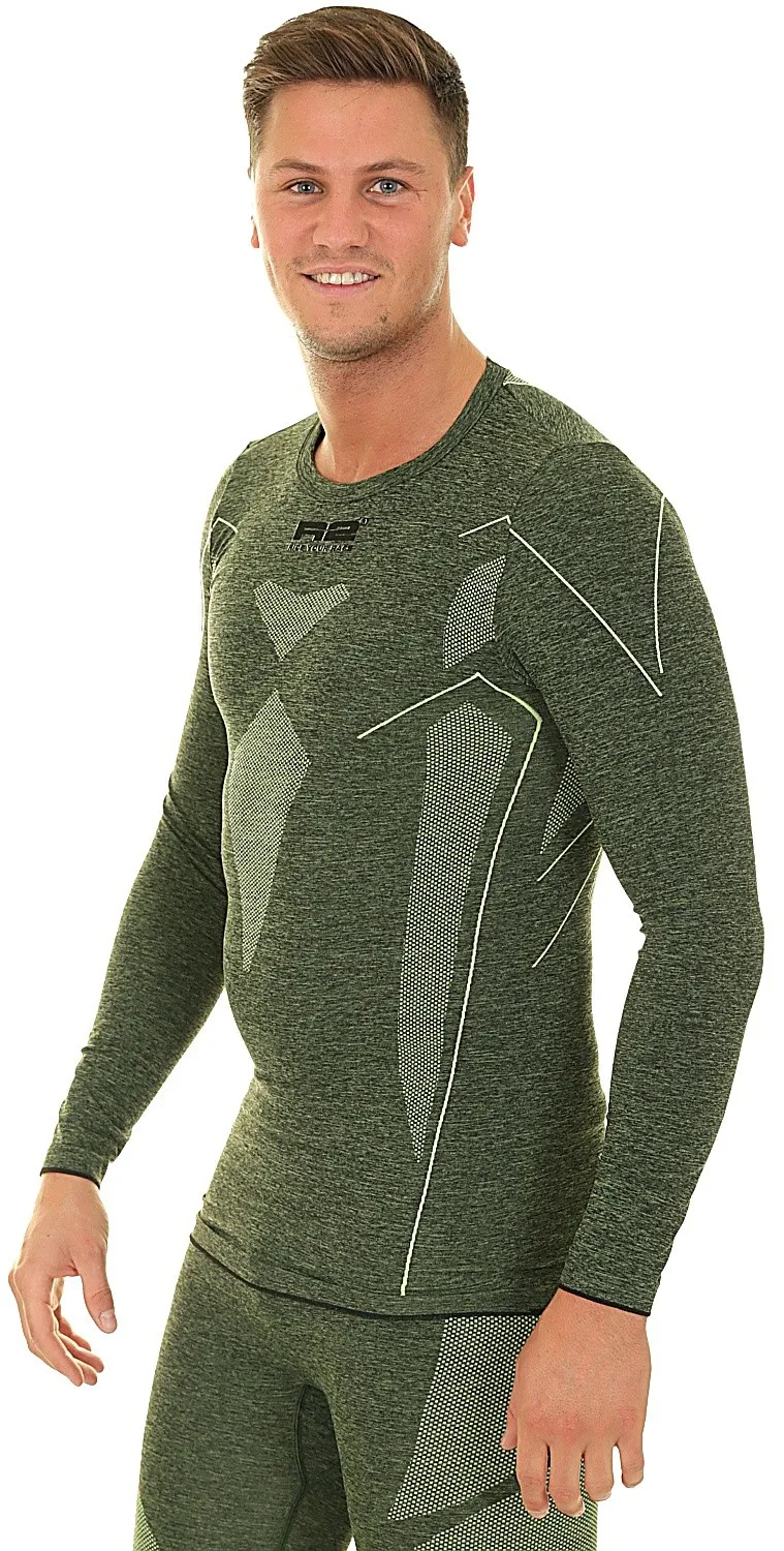 T-Shirt R2 Base LS - ATF002A/Gray Melange/Neon Yellow - men´s