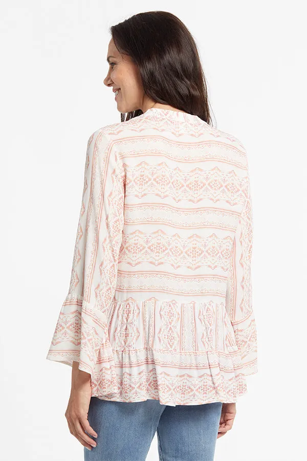 Tribal Flutter Hem Peplum Blouse