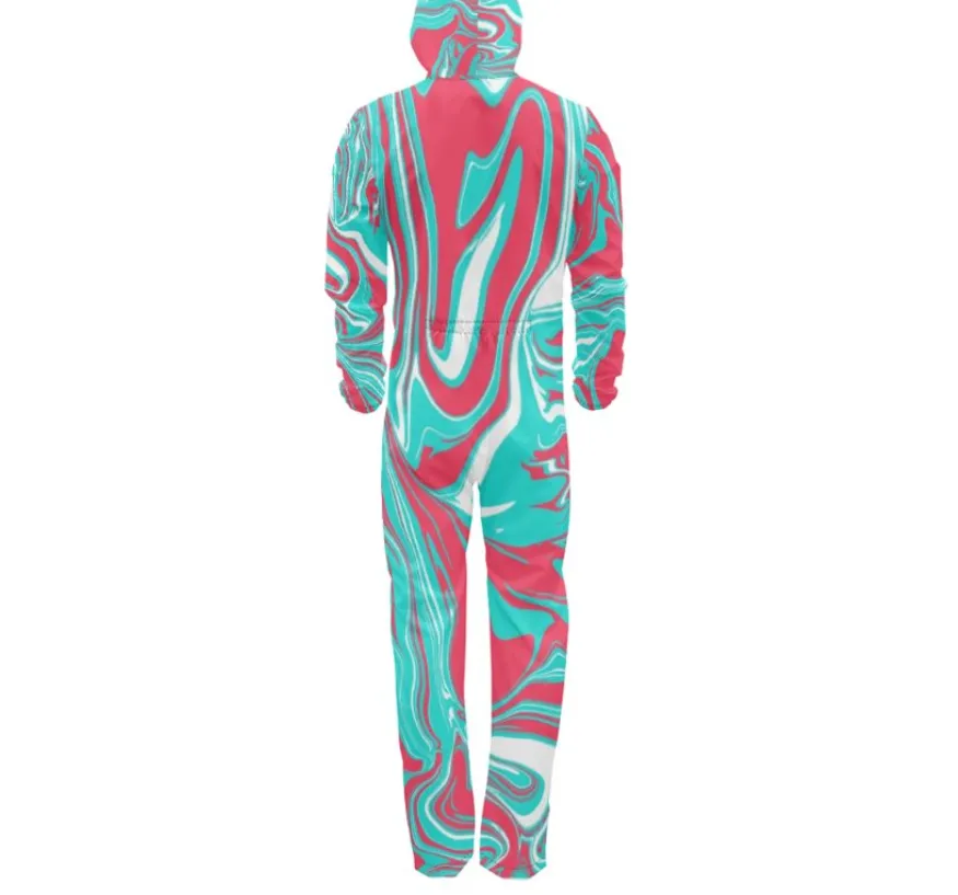 Turquoise Pink and White 90s Fiesta Waterproof Hazmat Suit Onesie Jumpsuit (Tall Fit) *Ready To Ship**USA Only*