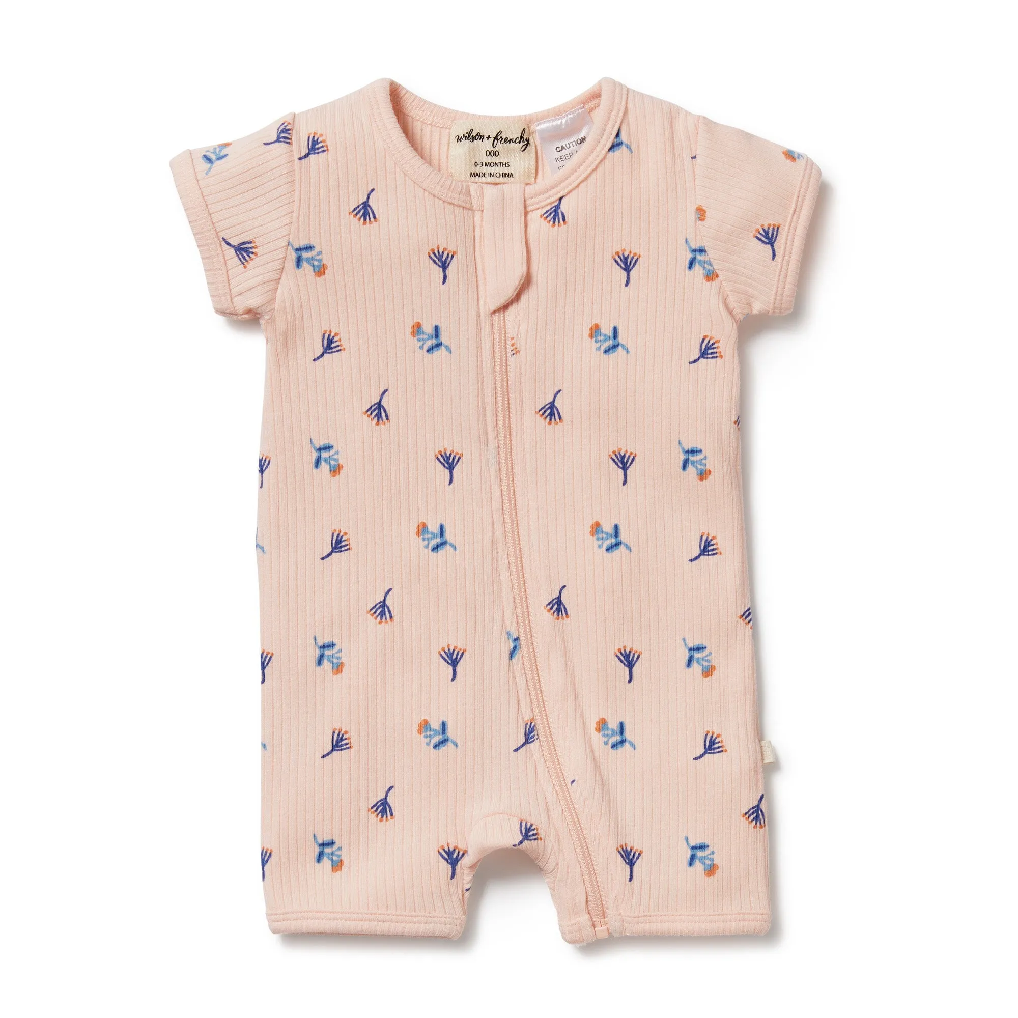 Wilson & Frenchy Little Flower Organic Rib Zipsuit