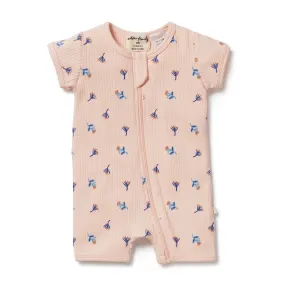 Wilson & Frenchy Little Flower Organic Rib Zipsuit