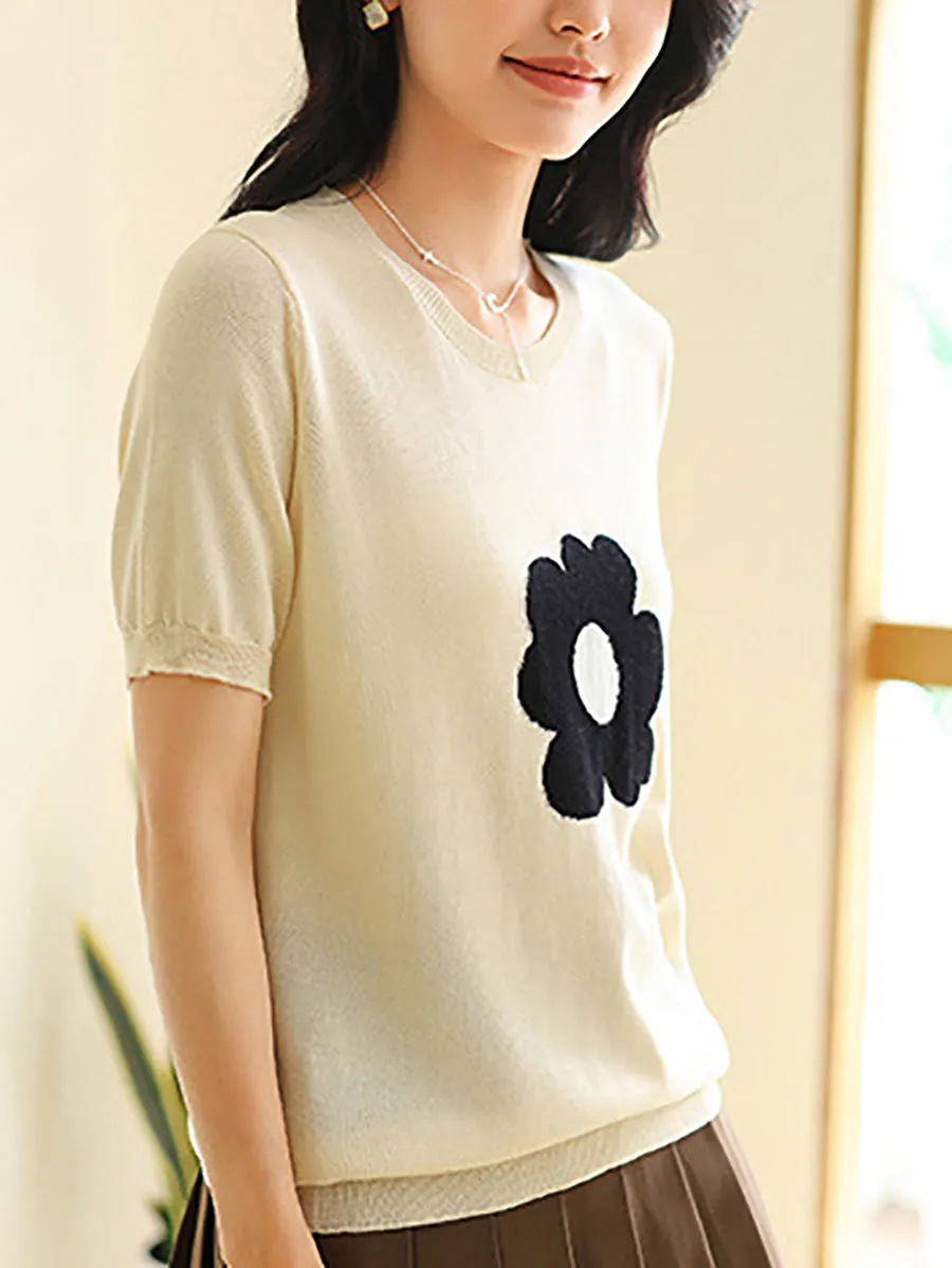 Women Summer Casual Flower Knitted Shirt PA1029