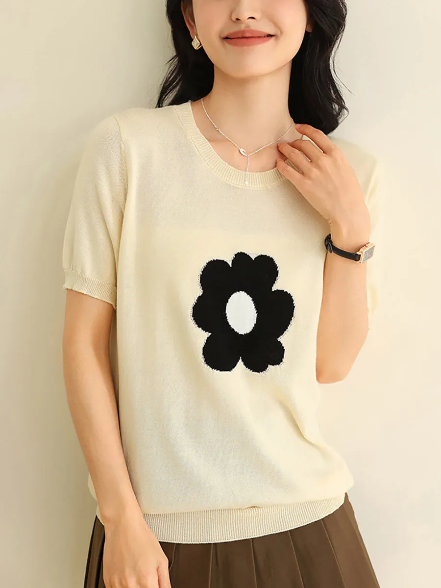 Women Summer Casual Flower Knitted Shirt PA1029