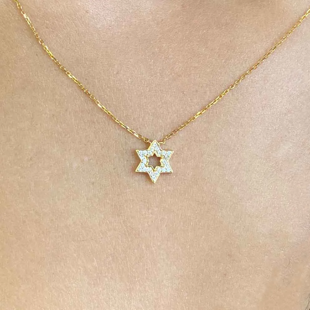 Women's 14k Solid Gold Diamond Star of David Necklace Pendant