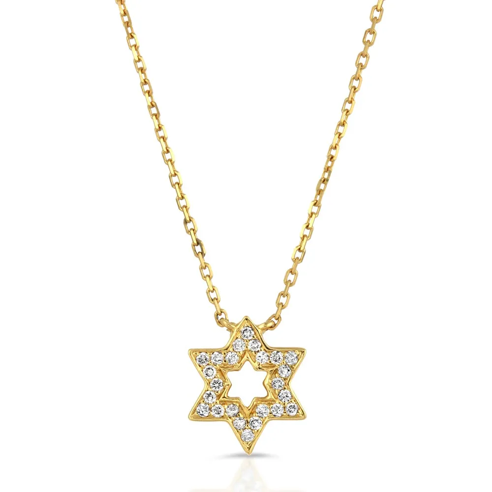 Women's 14k Solid Gold Diamond Star of David Necklace Pendant