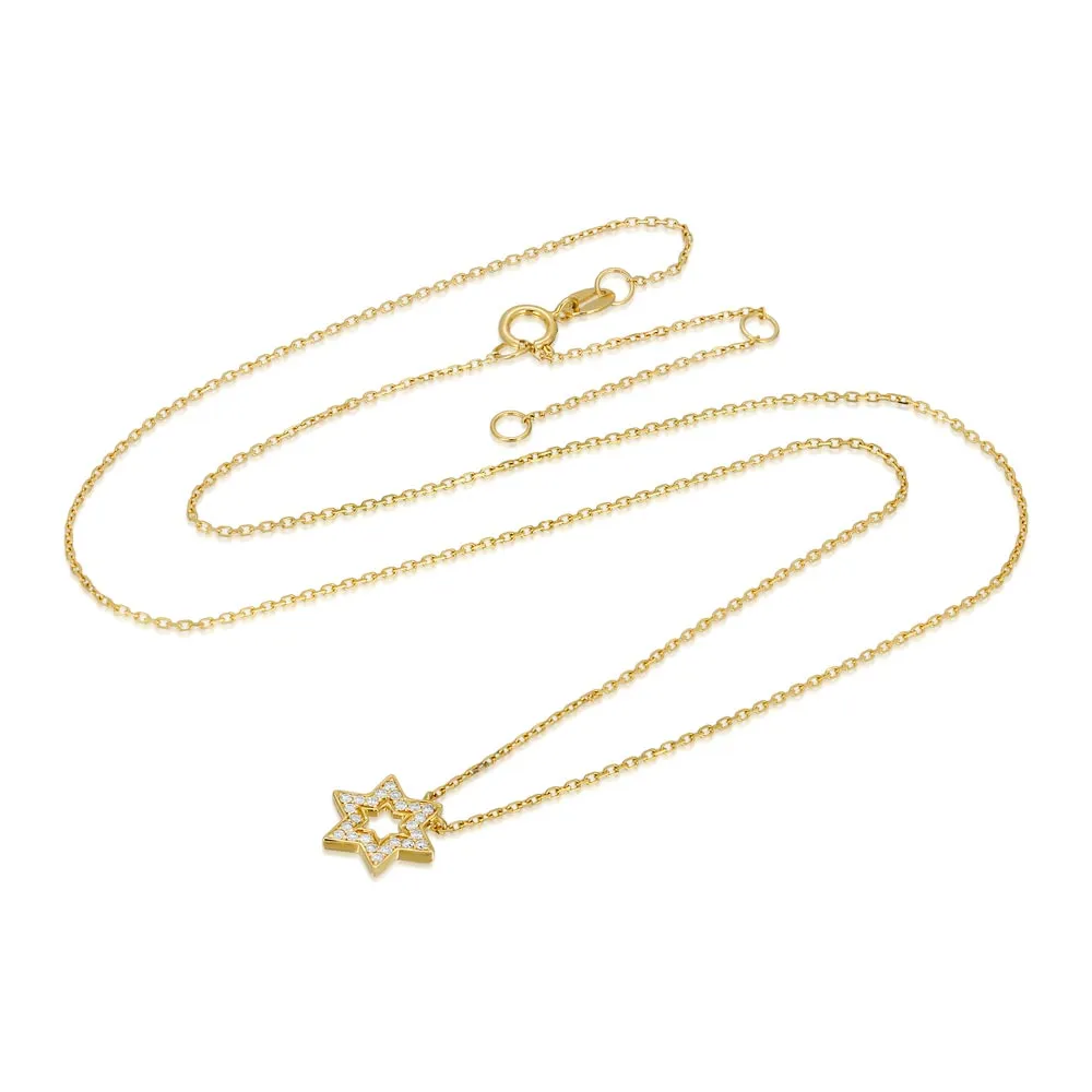 Women's 14k Solid Gold Diamond Star of David Necklace Pendant