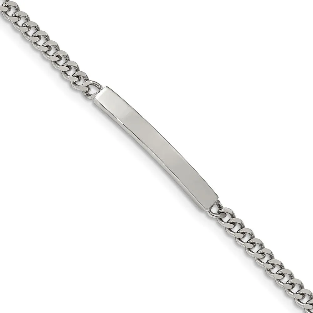 Women's 4mm Stainless Steel Flat Curb Link I.D. Bracelet, 8.5 Inch