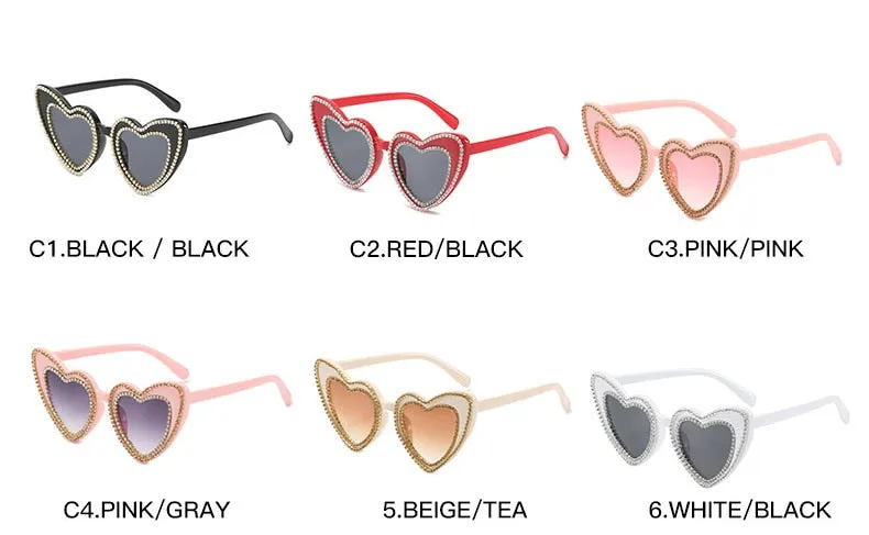 Women's Designer Heart Bling Crystal Diamond Luxury Eyewear Sunglasses