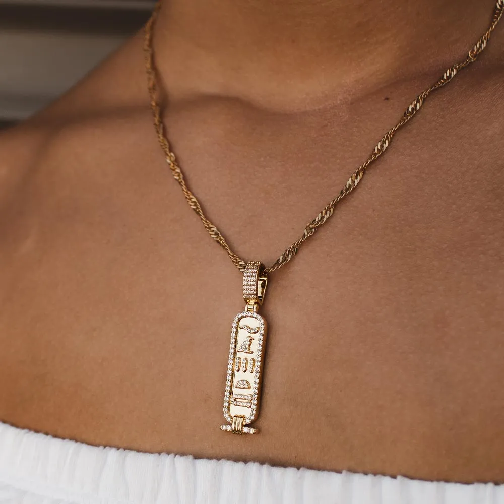 Women's Diamond Hieroglyph Necklace Pendant & Spiral Link Chain