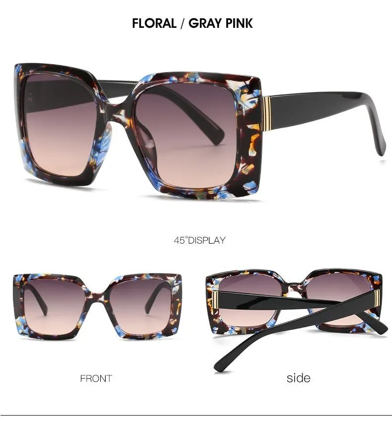 Women's Floral Oversized Square Sunglasses with Gradient Lens